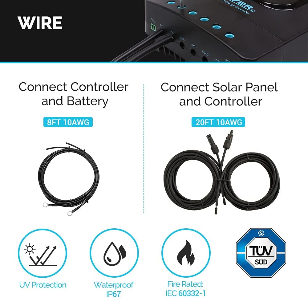 100W 12V Monocrystalline Solar Panel Starter Kit with 20A MPPT Charge Controller T3189
