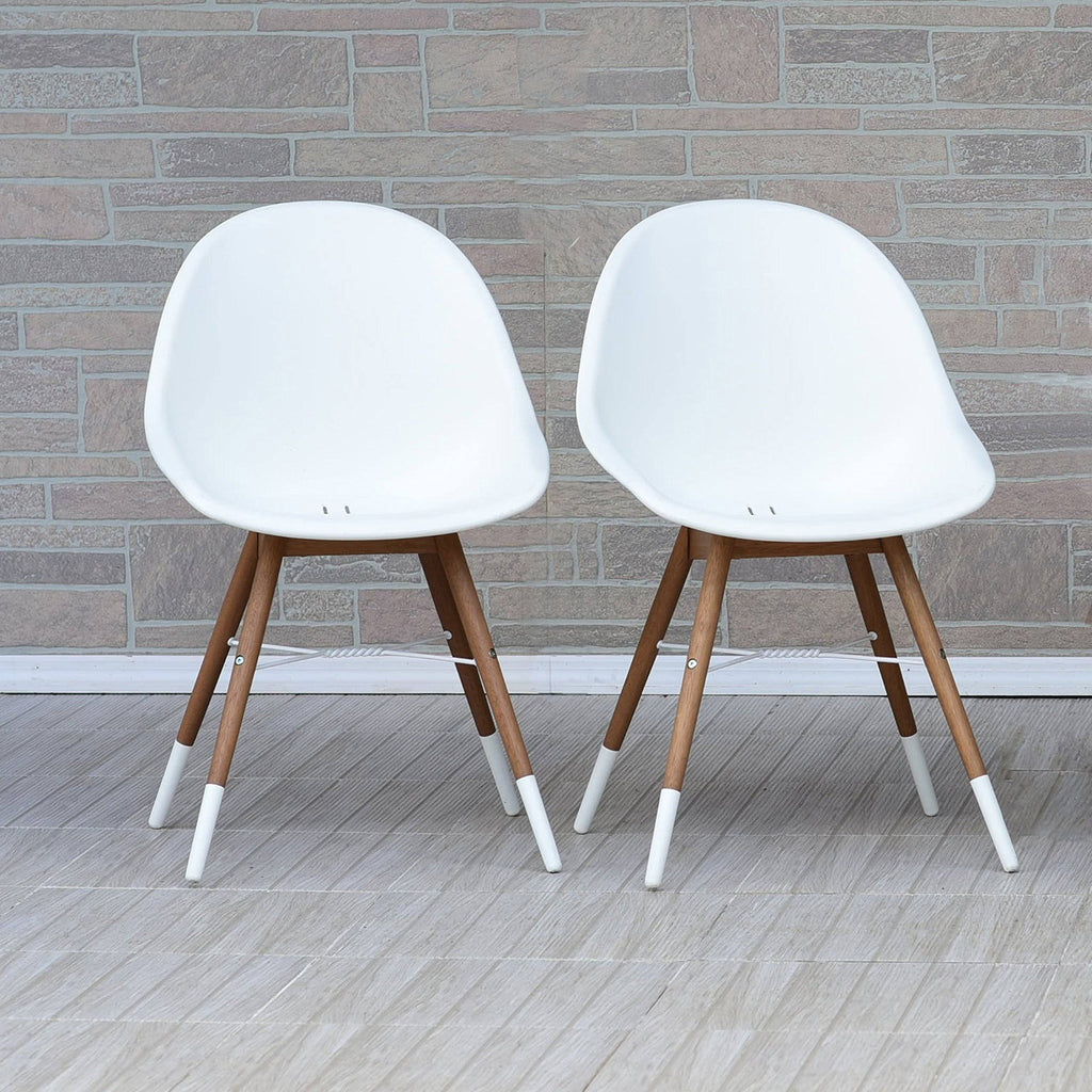 Patio Dining Chair Set, White with Light Teak Finish, Set of 2 or 4 D430