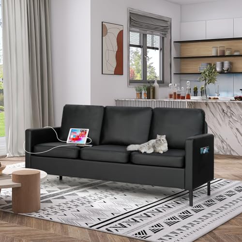 56" W Dark Grey Fabric Loveseat Sofa with 2 USB M3586