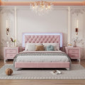 Queen Size Velvet Upholstered Platform Bed with 2 Nightstands J5874