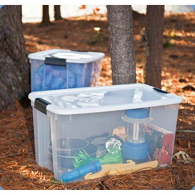 70 Quart Ultra Latch Storage Box with White Lid & Clear Base, 8 Pack D145308