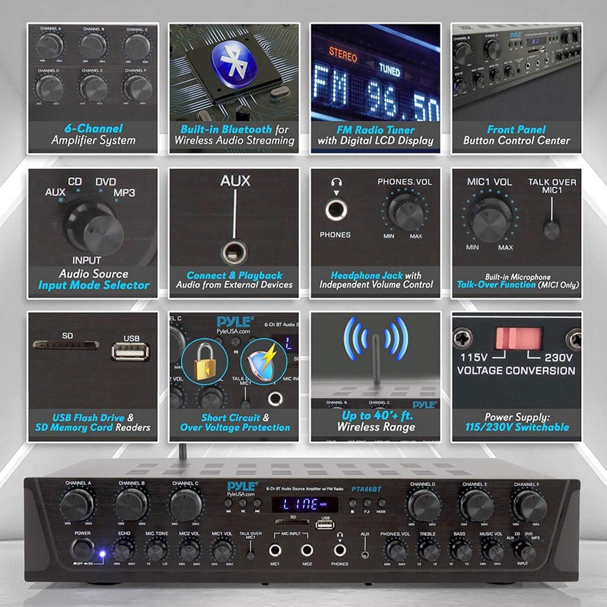 Wireless Bluetooth Stereo Receiver Amp 6 Channel 600Watt D4430
