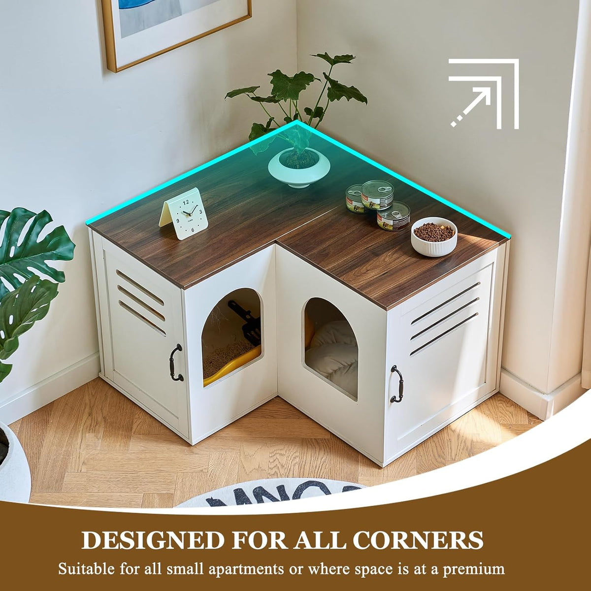 White Corner Litter Box Enclosure Cabinet, 31.5 x 17.7 x 19.7 in C34725