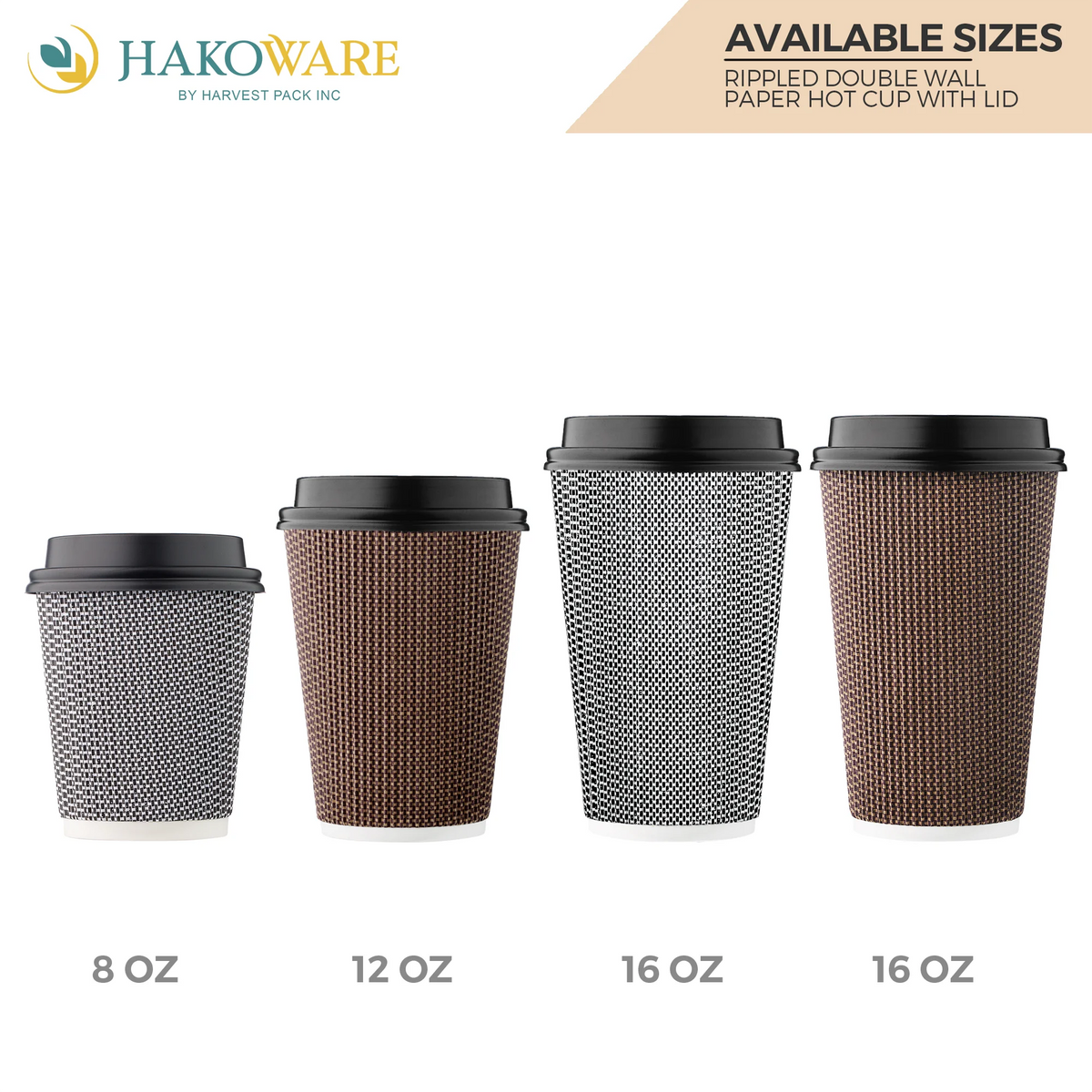 Disposable 12 fl oz Brown Rippled Double-Walled Paper Hot Cup with Lid 400 Sets U61868
