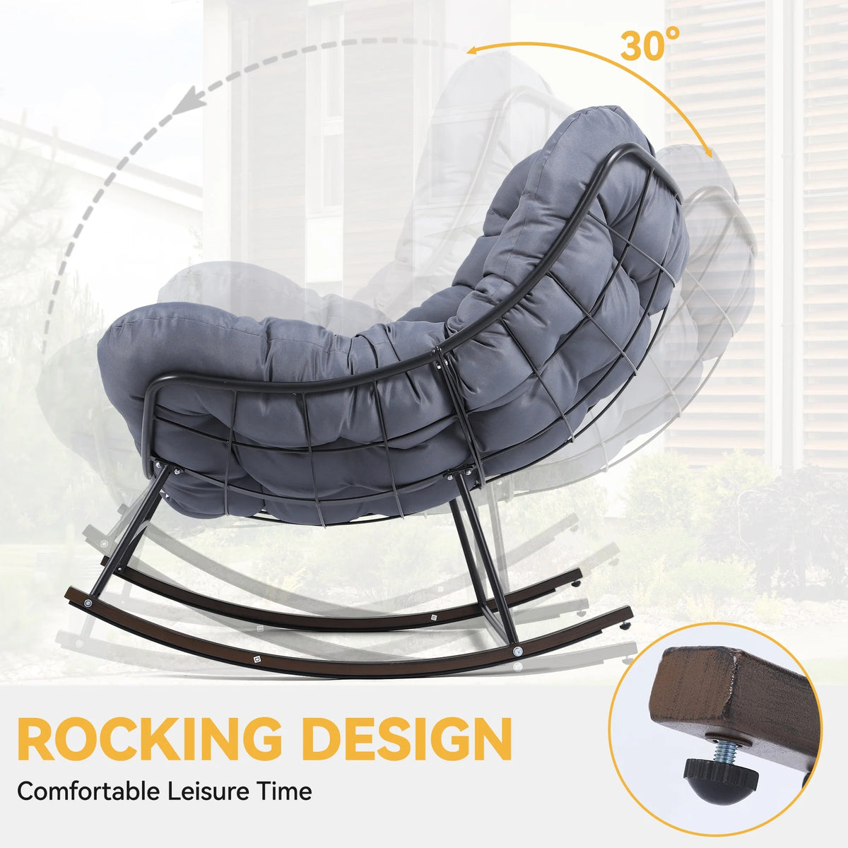 Extra-large Gray Cushioned Papasan Rocking Chair G721