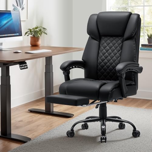 Black Ergonomic Reclining Office Chair with Footrest L926069