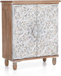 Storage Cabinet with 2 Doors, Distressed Console Cabinet with Wooden Frame, White G78004