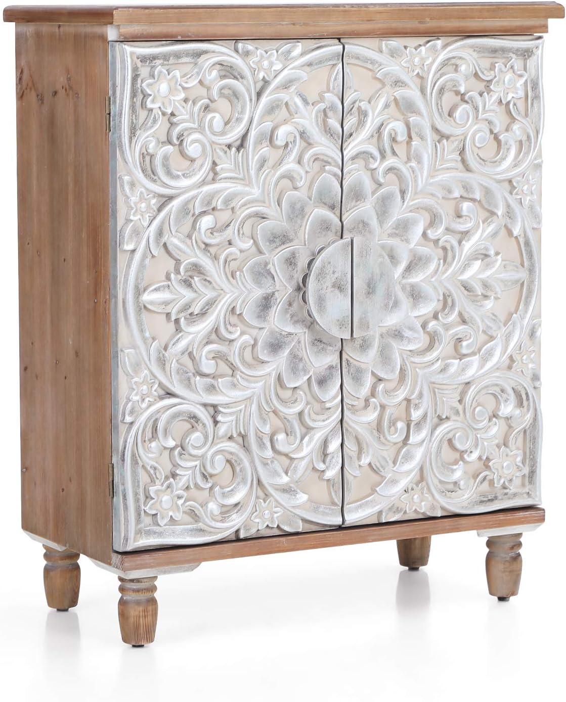 Storage Cabinet with 2 Doors, Distressed Console Cabinet with Wooden Frame, White G78004