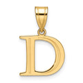 14k Gold Polished Etched Letter D Initial Pendant Necklace 20mm Long 0.35mm Thick F612