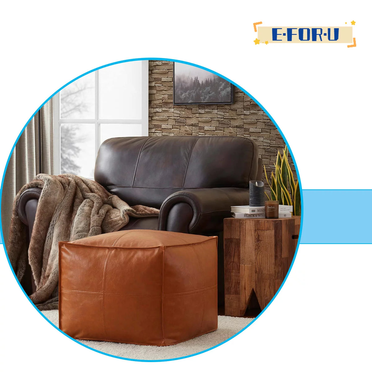 Faux Leather Square Pouf Ottoman K50870