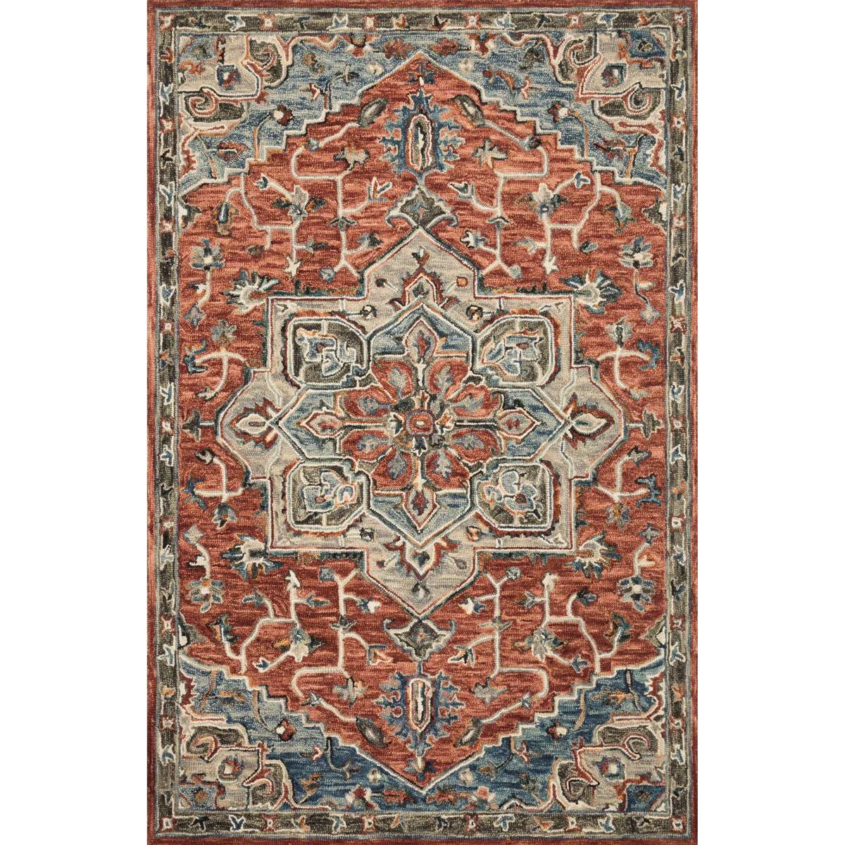 Hand-hooked Wool Star Area Rug Red/Multi 7'9" x 9'9" F423588