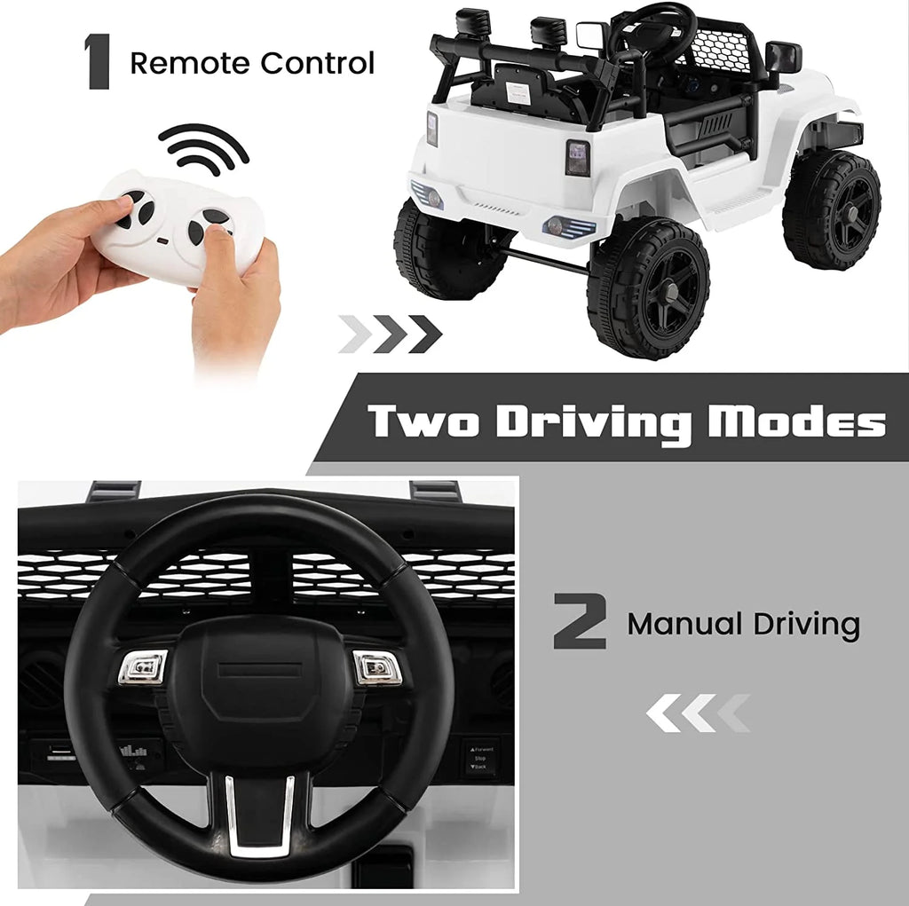 12V Electric Ride On Truck with Remote Control, White C3713