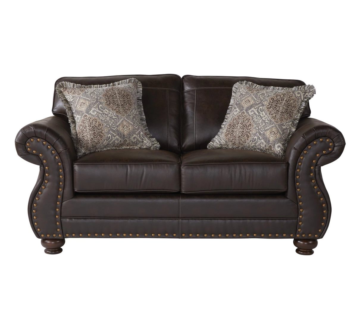 Espresso Faux Leather Sofa and Loveseat Set J58389
