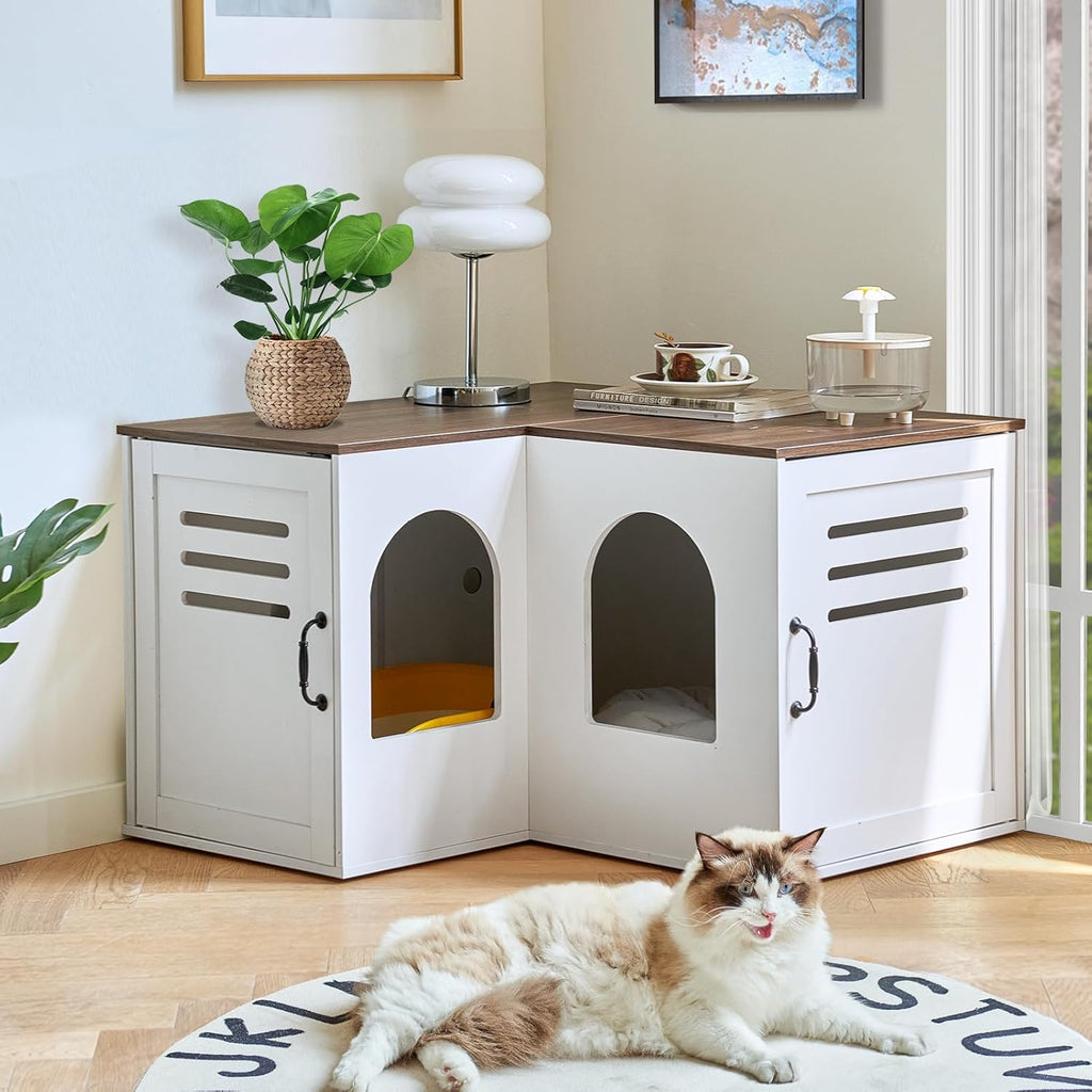 White Corner Litter Box Enclosure Cabinet, 31.5 x 17.7 x 19.7 in C34725