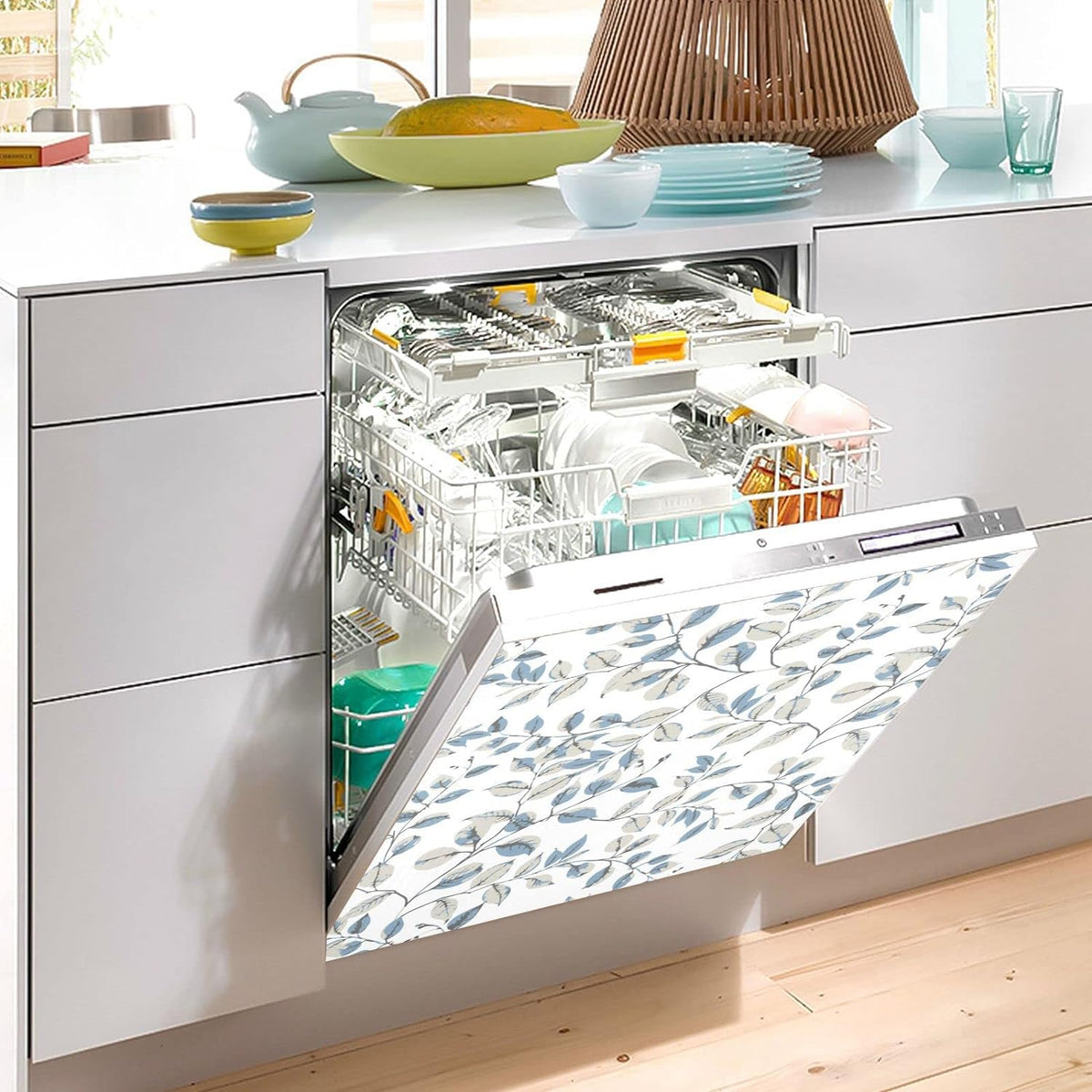 Flower Dishwasher Magnet Cover, 23x26 Inch Decorative Front Dishwasher Cover Sticker J4775