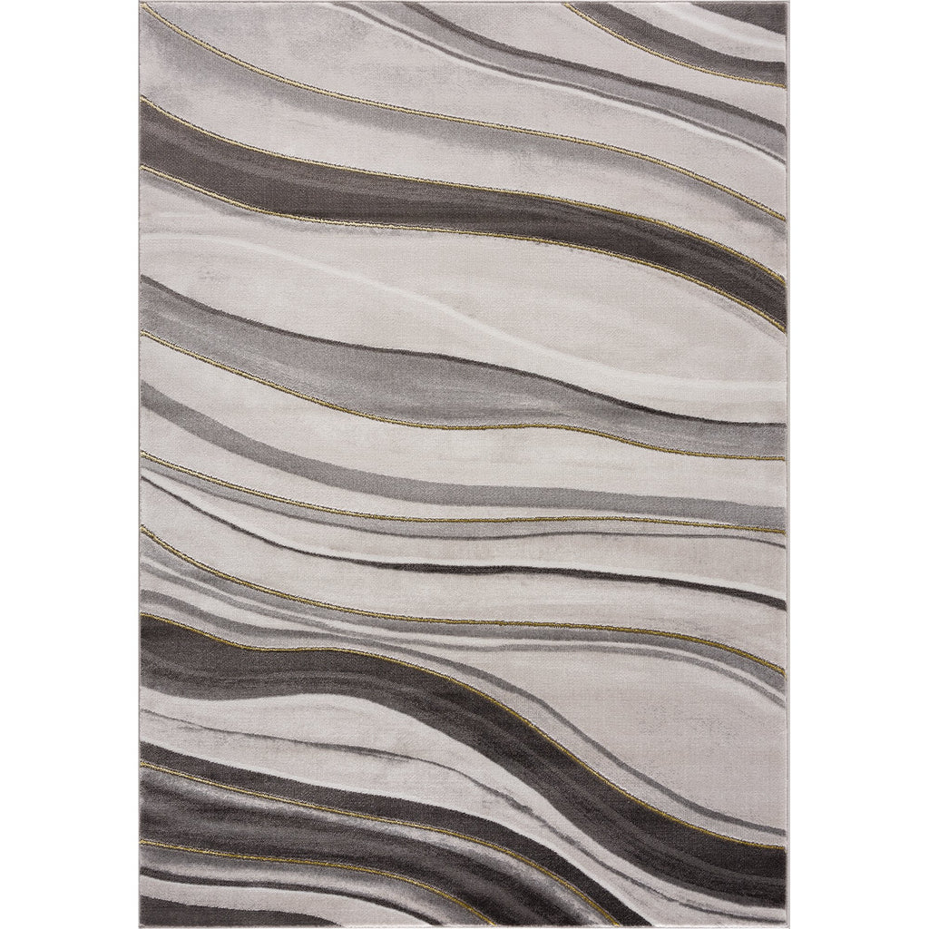Gold Grey Ivory Abstract Geometric Area Rug A3836