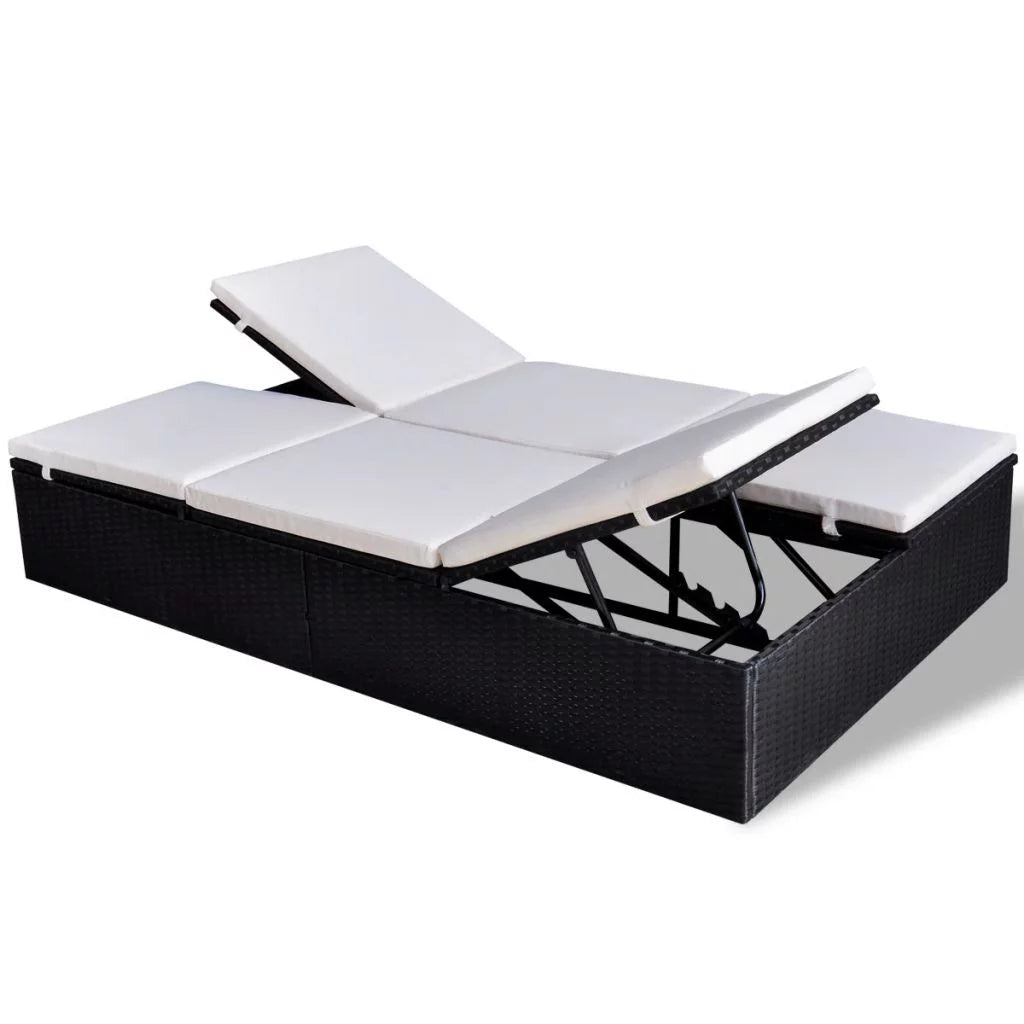 Double Chaise Lounge Chair 2-Person Poly Rattan Sun Lounger with Adjustable Cushion I668