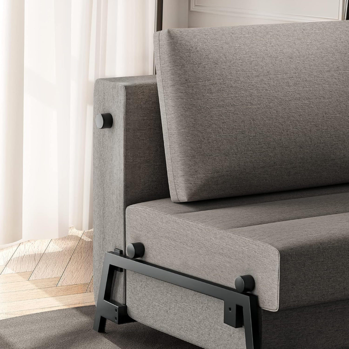 Light Gray Linen Convertible Sofa Bed O675