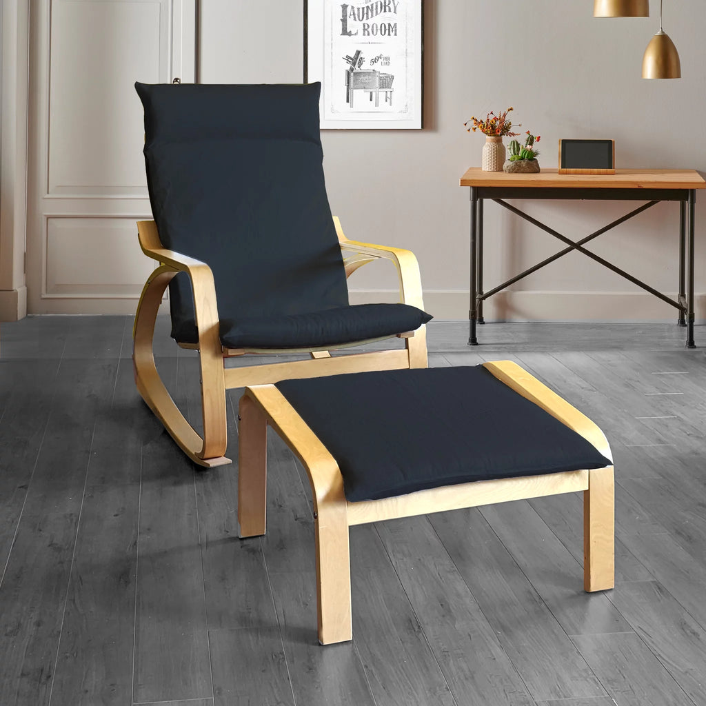 Black Linen Chair and Footstool Covers H273668