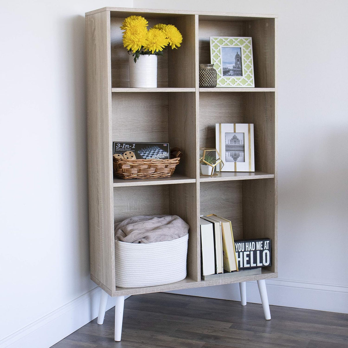 Oak/White Bookcase with Adjustable Shelving R4163