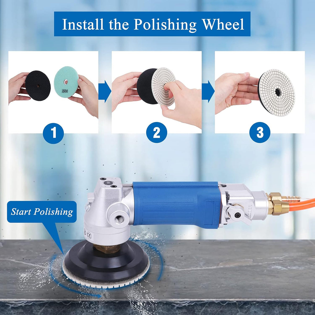 4" Pneumatic Wet Polisher Grinder with 7 Pieces Polishing Pads C83893