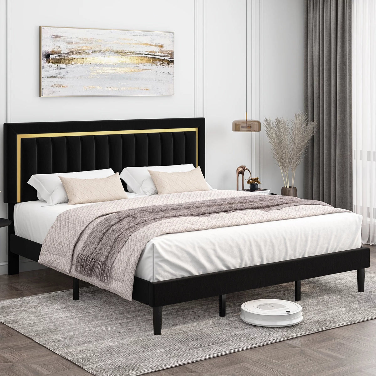 Queen Velvet Tufted Upholstered Platform Bed Frame B347