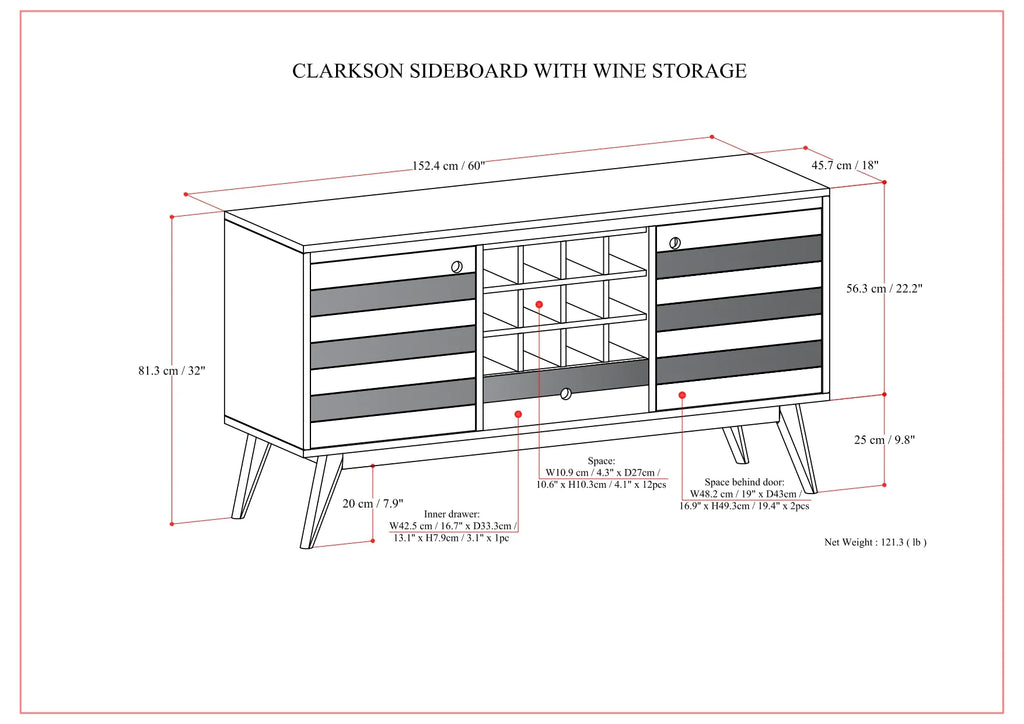 60 inch Solid Acacia Wood Sideboard with Wine Storage X907