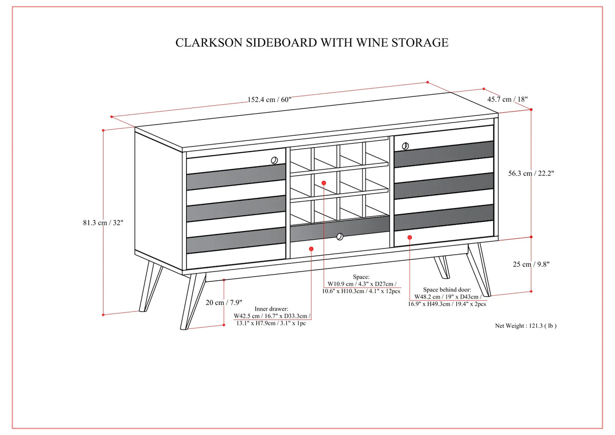 60 inch Solid Acacia Wood Sideboard with Wine Storage X907