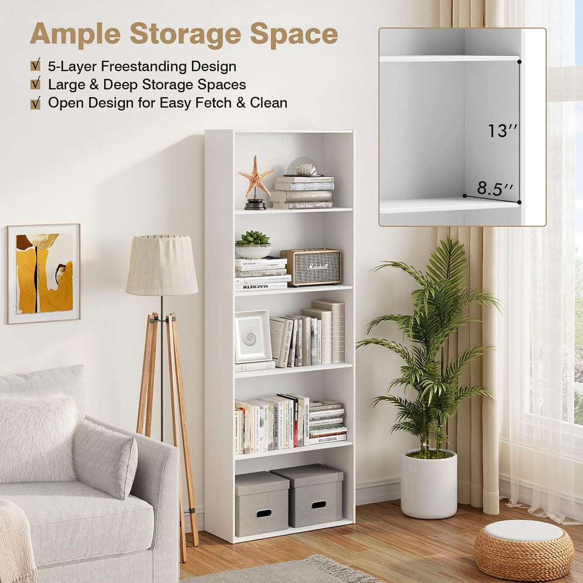 5-Shelf Wood Bookcase J19455