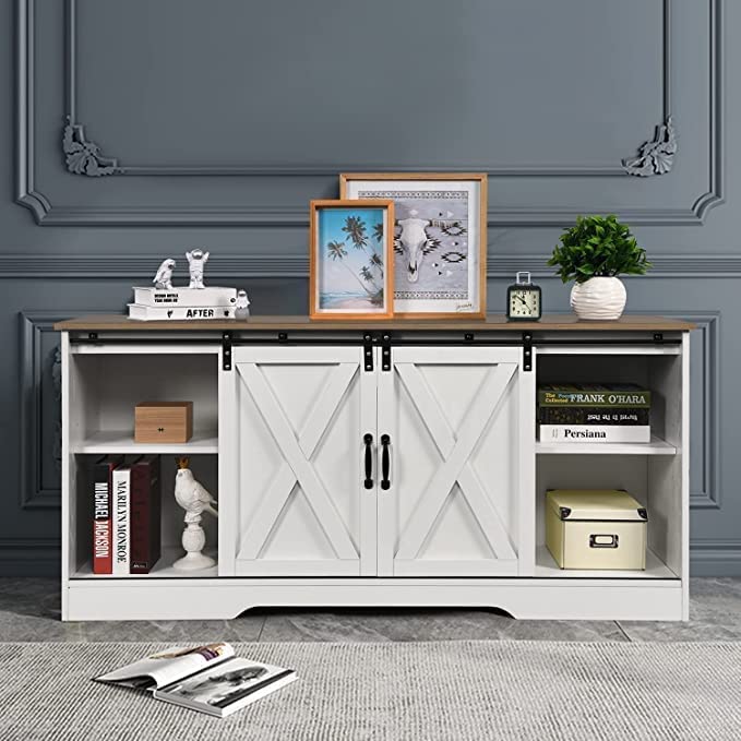 Espresso Farmhouse TV Stand with Sliding Barn Doors H88878