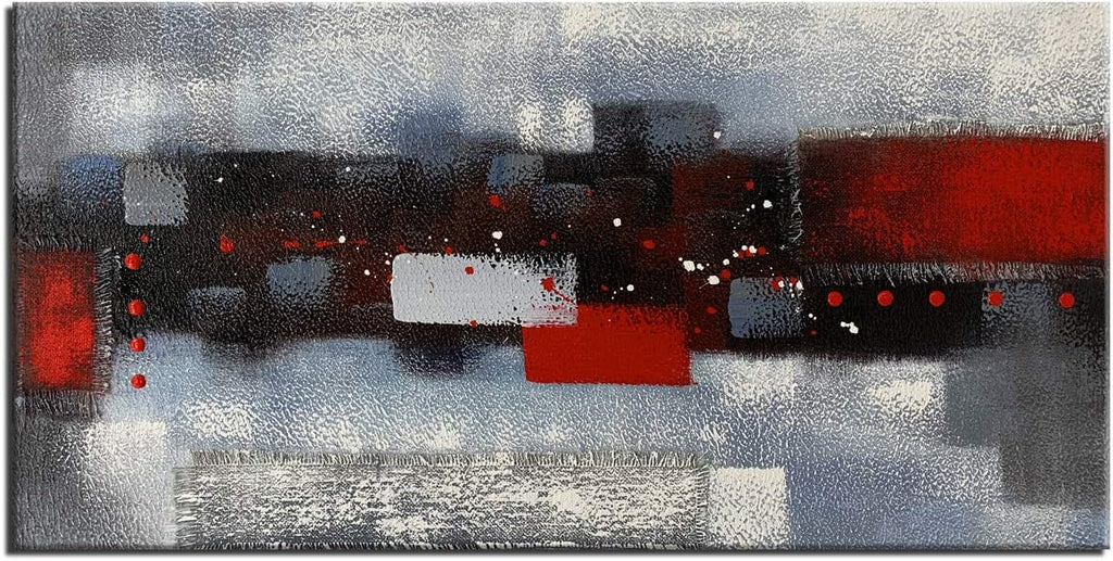 Red Gray Textured 3D Oil Painting on Canvas, Pack of 2 G202