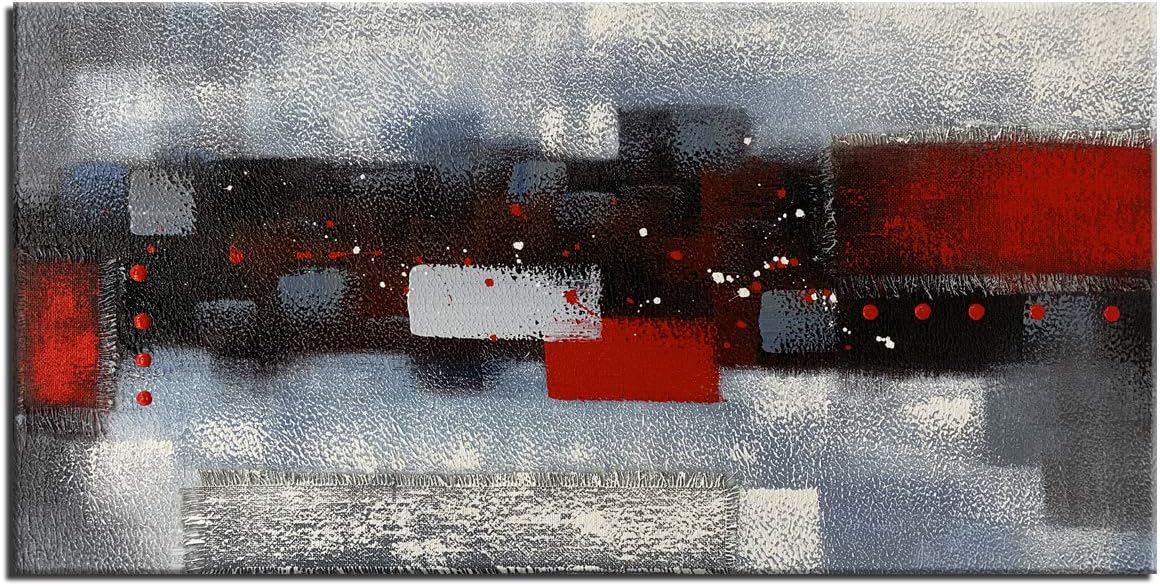 Red Gray Textured 3D Oil Painting on Canvas, Pack of 2 G202
