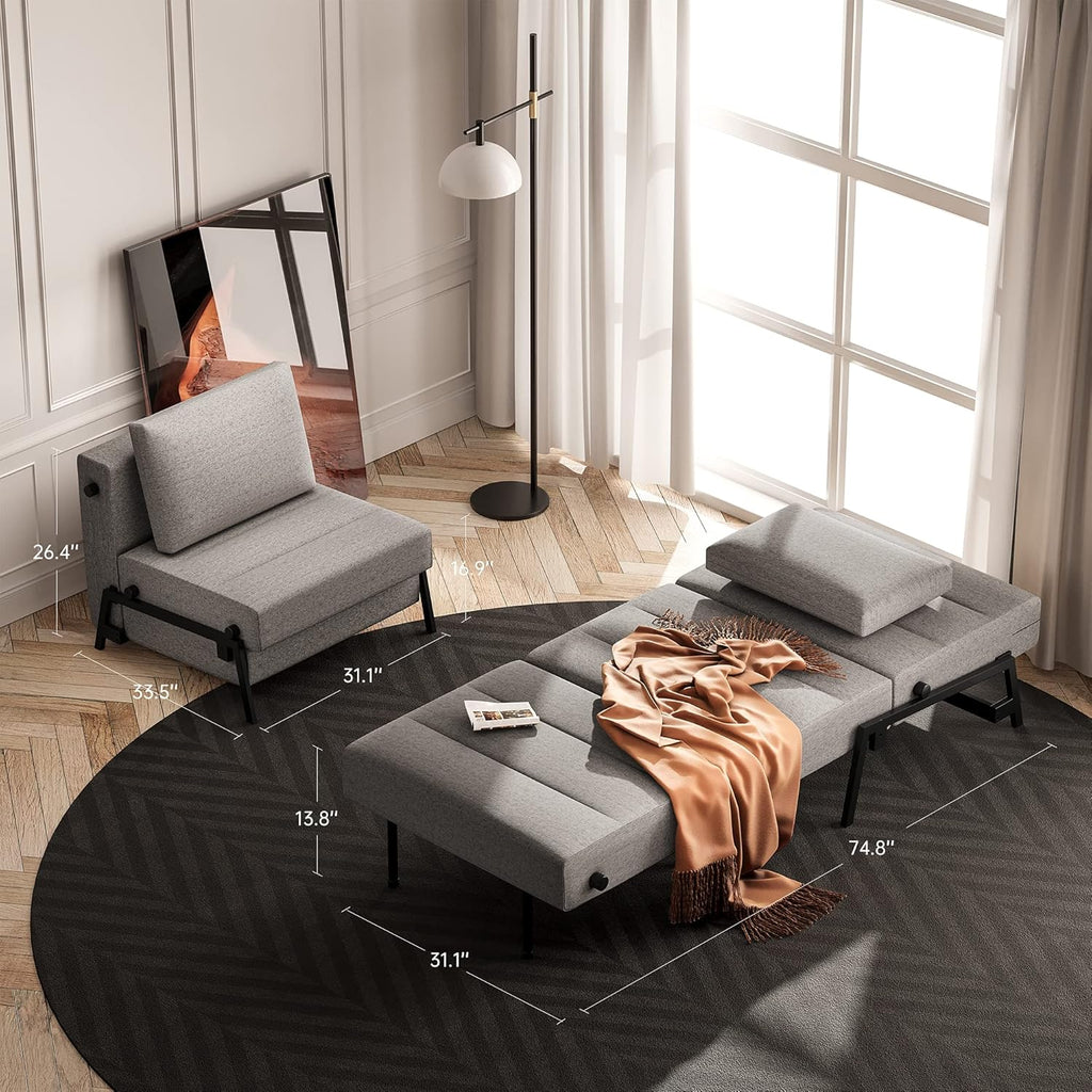 Light Gray Linen Convertible Sofa Bed O675