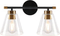 2-Light Matte Black Wall Sconce with Clear Glass Shade and Gold Base E717889