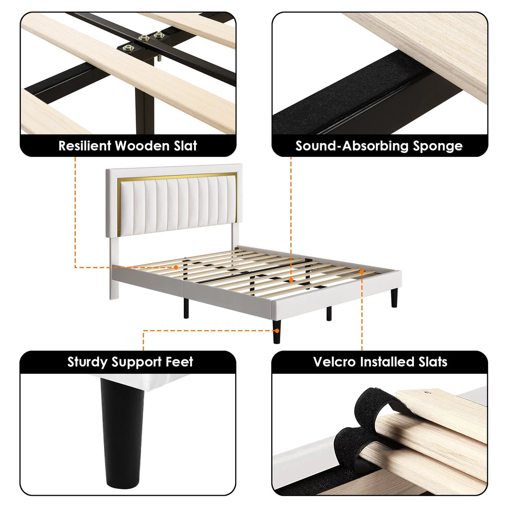 Queen Velvet Tufted Upholstered Platform Bed Frame B347