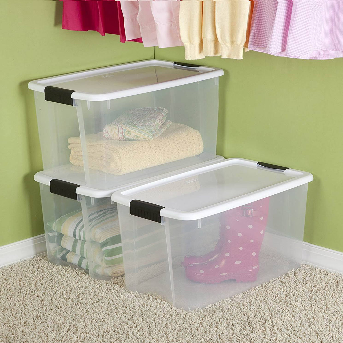 70 Quart Ultra Latch Storage Box with White Lid & Clear Base, 8 Pack D145308
