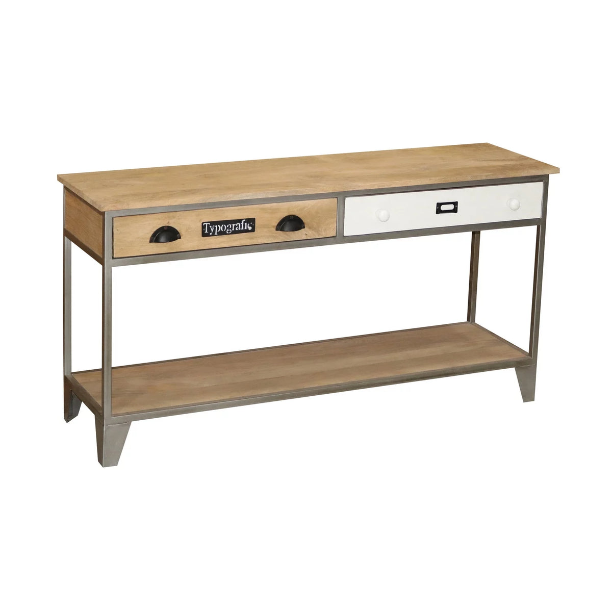 Wood Sofa/Console Table Natural Tan/Iron Silver A918