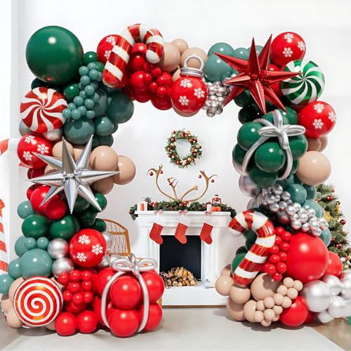 Christmas Balloon Garland Arch Kit with 160Pcs Red Green Silver Peach Nude Balloons N8723