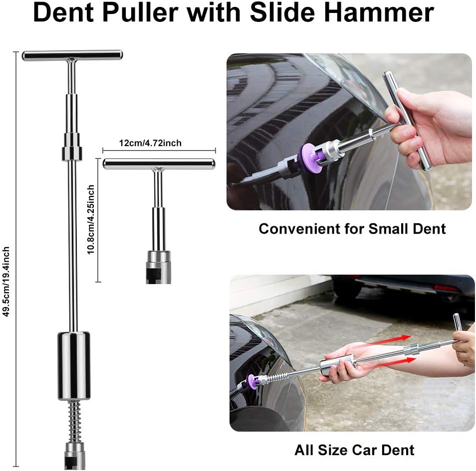 53pcs Dent Puller Paintless Dent Repair Tools Kit with Golden Dent Lifter Glue Sticks Tabs Slide Hammer Z33310