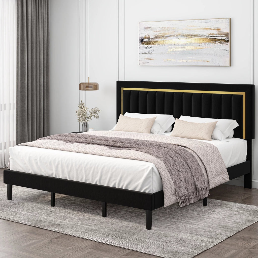 Queen Velvet Tufted Upholstered Platform Bed Frame B347