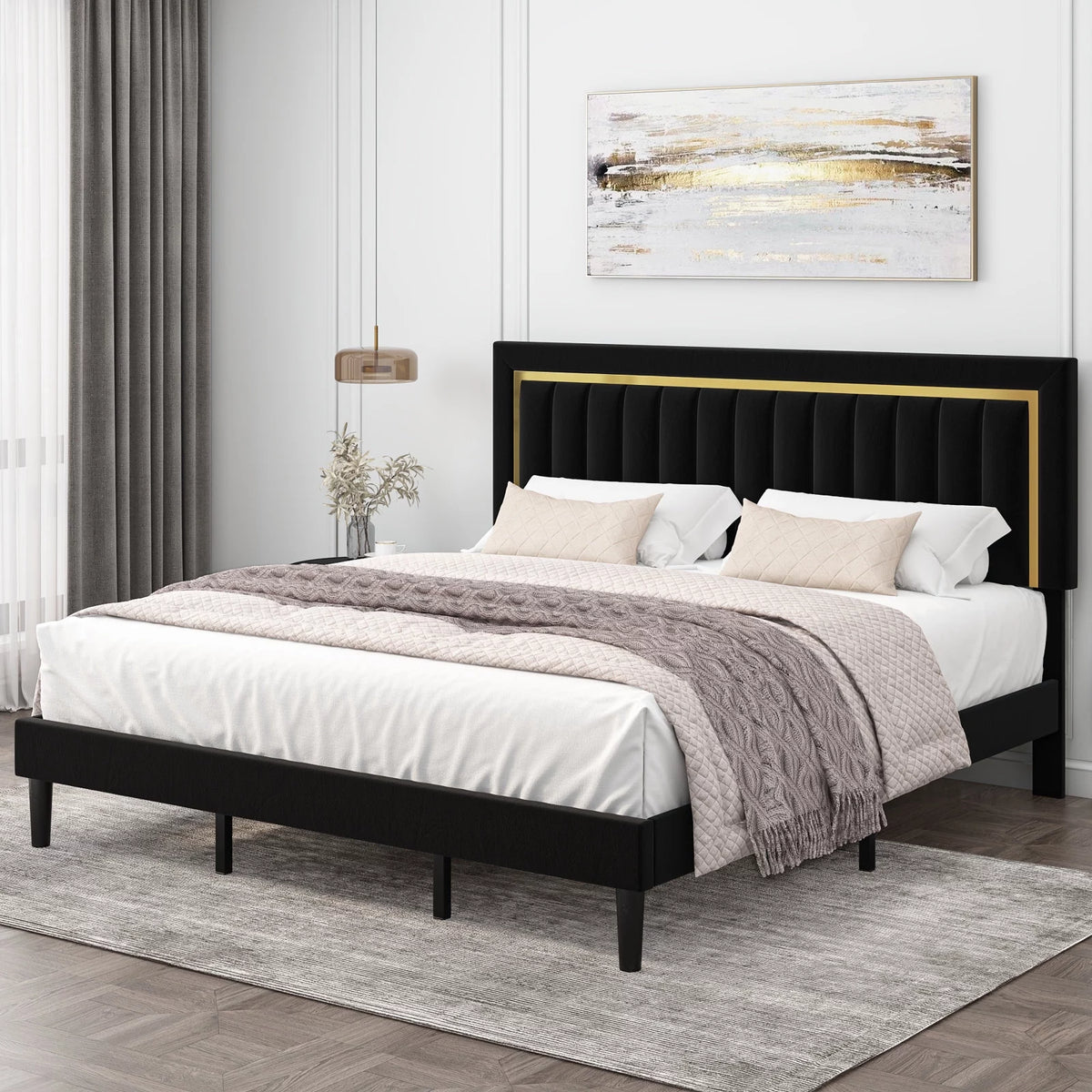 Queen Velvet Tufted Upholstered Platform Bed Frame B347