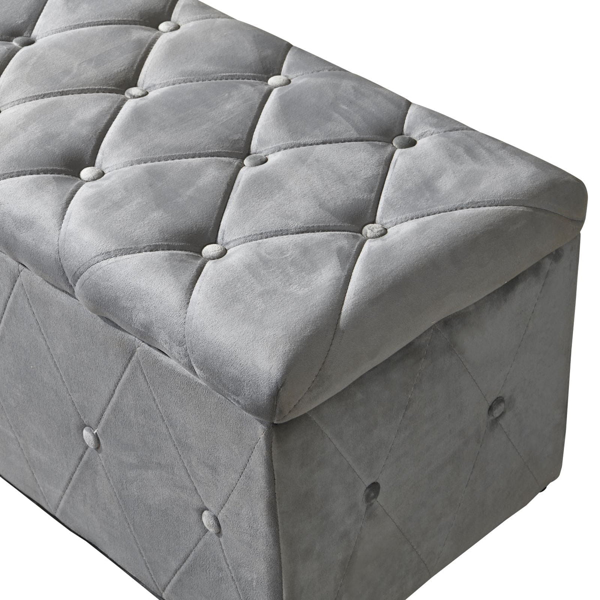 Rectangular Velvet Ottoman Storage with Lids Gray O2518