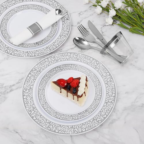 350pc Silver Plastic Dinnerware Set L591930