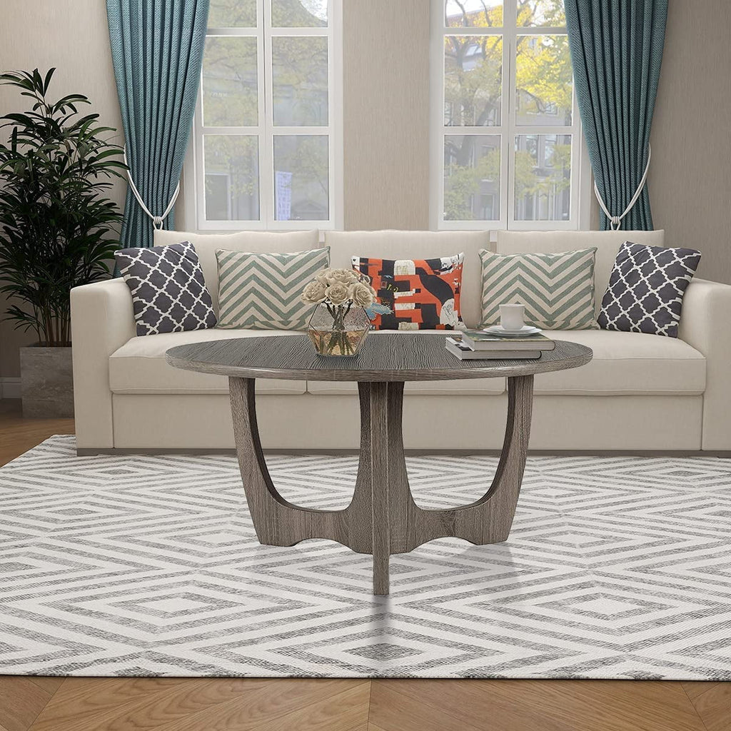 Round Wooden Coffee Table 35.5 x 18 Inches Gray A356375
