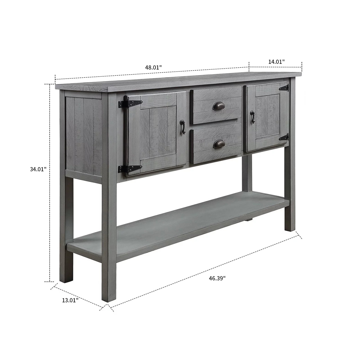 Antique Gray Wooden Console Table with 2 Cabinets and 2 Drawers F322
