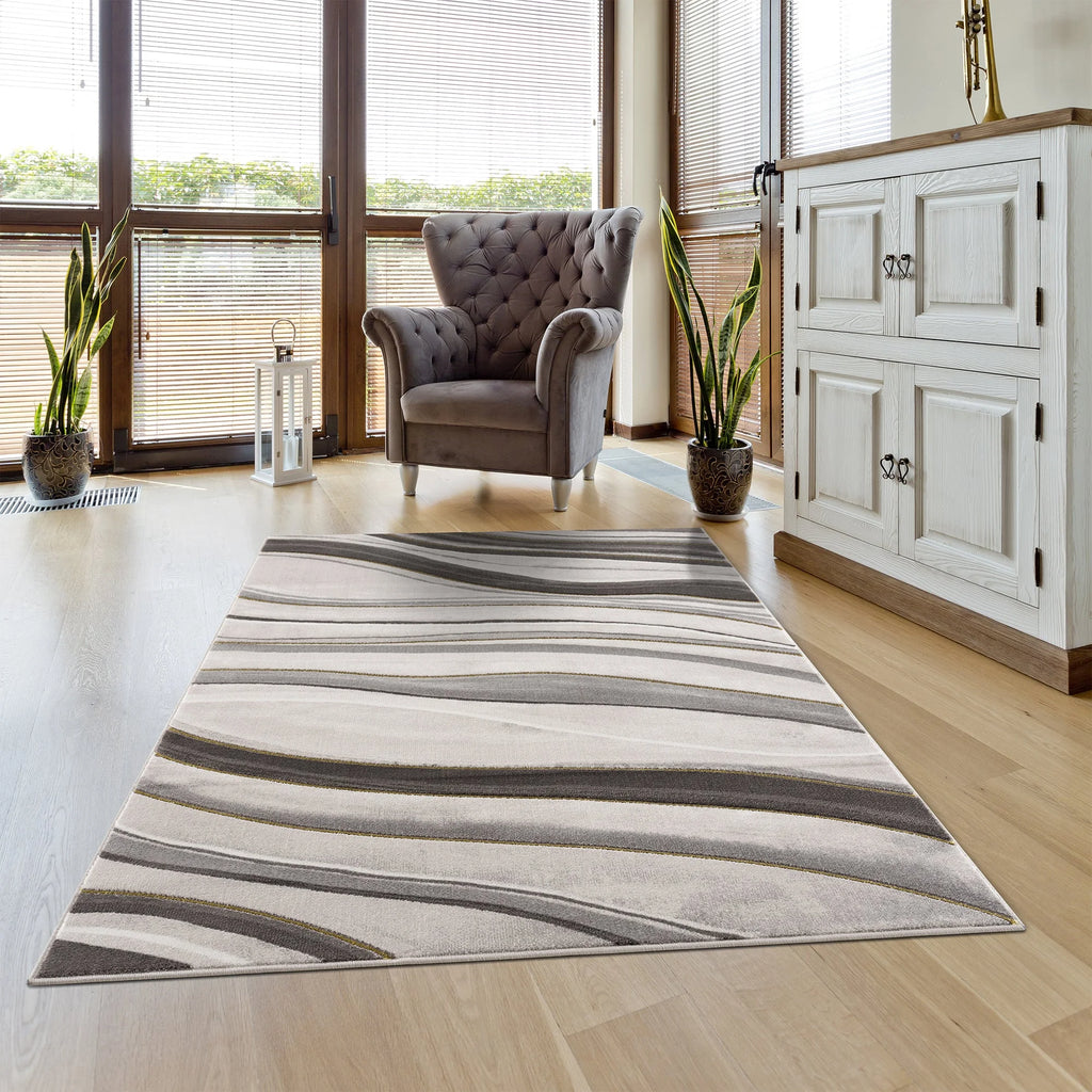 Gold Grey Ivory Abstract Geometric Area Rug A3836