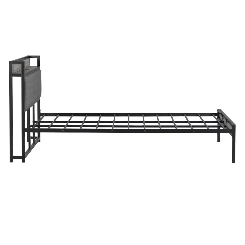 White Metal Platform Bed with Twin Trundle and USB Ports Q98781