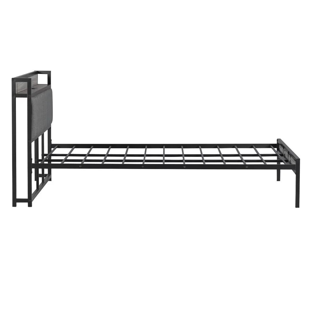 White Metal Platform Bed with Twin Trundle and USB Ports Q98781