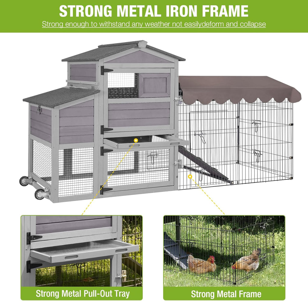Large All-Steel Frame Chicken Coop with Metal Run M865393