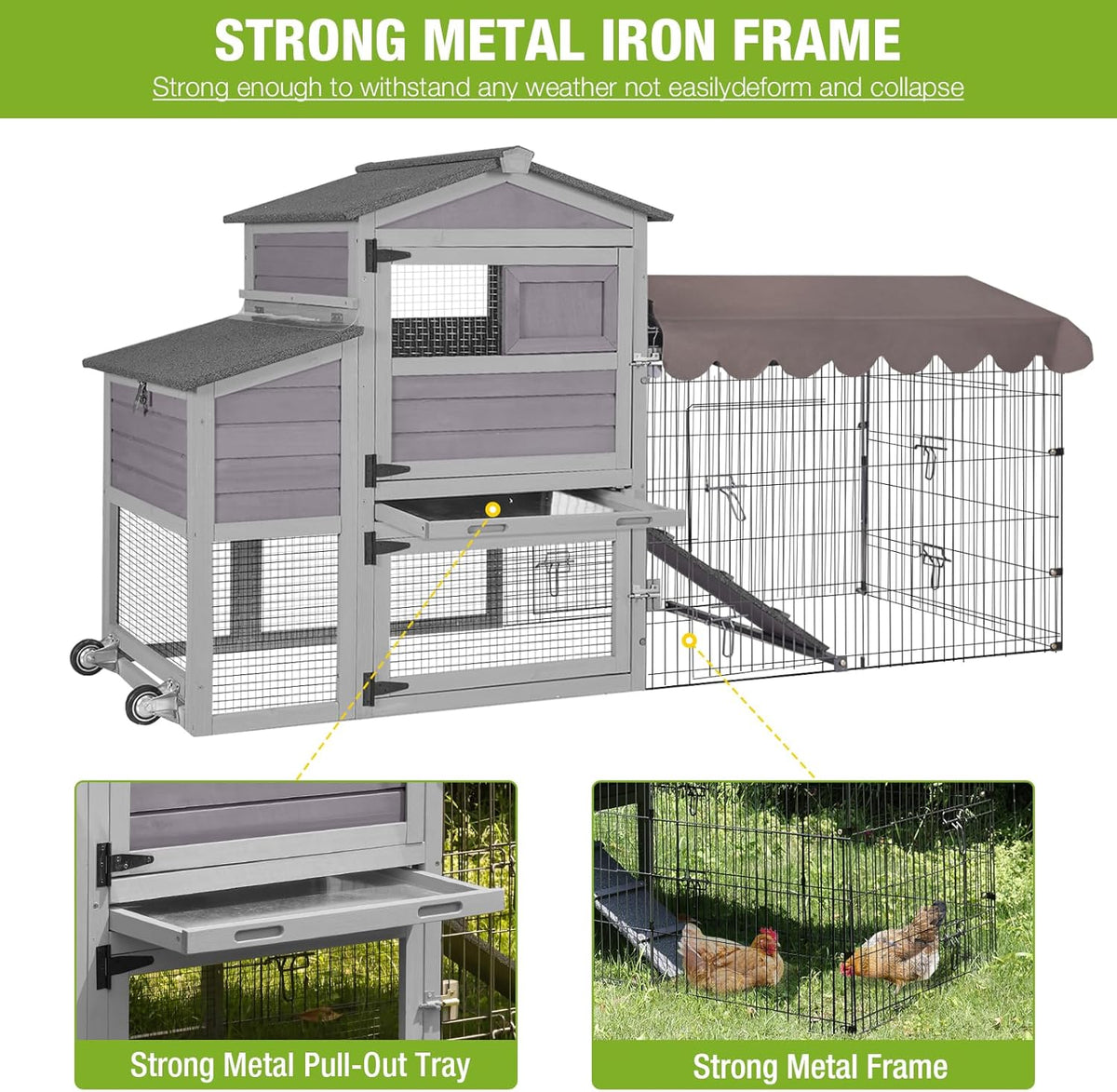 Large All-Steel Frame Chicken Coop with Metal Run M865393